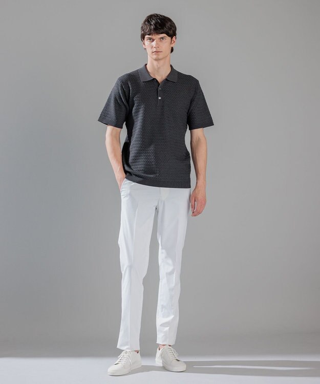 JOSEPH HOMME ヘリンボンボーダー　ポロ グレー系