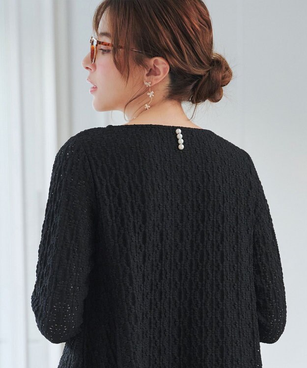 Tiaclasse L 花柄カットレースフレアトップス ブラック