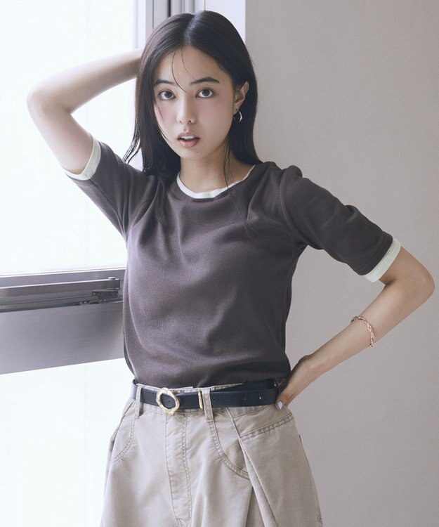 earth music&ecology レイヤードライクバイカラープルオーバー Brown