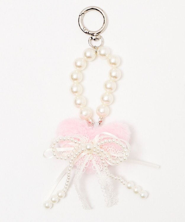 WEGO ファーハートダブルリボンキーホルダー ピンク