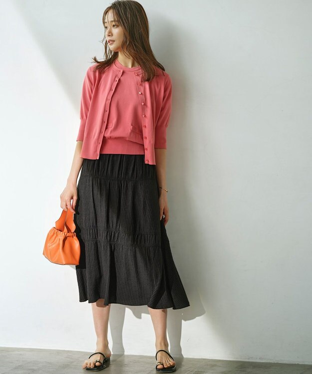 組曲 【WEB限定】ステッチストライプドビー ギャザースカート ブラック系