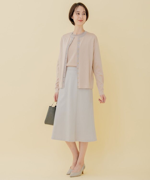 自由区 【好評につき追加生産/洗える】WASHABLEPONTE セミフレアスカート ライトグレー系