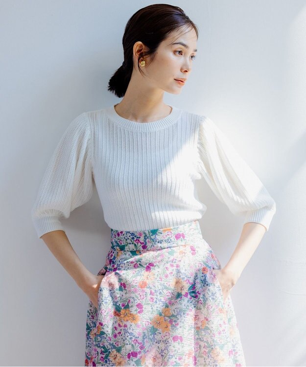 組曲 S 【洗える】CHAIギャザースリーブ ニット アイボリー系