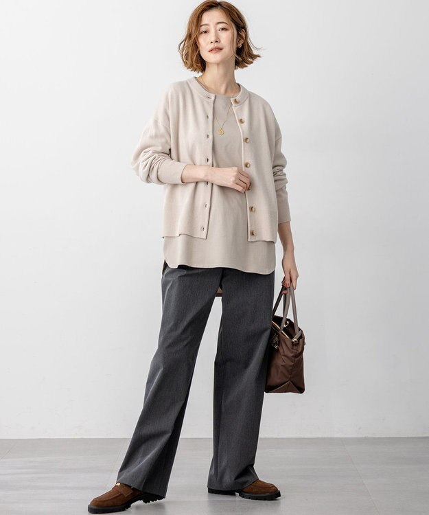 23区 L 【見上愛さん着用/STORY掲載】ピュアカシミヤ クルーネック カーディガン ベージュ系