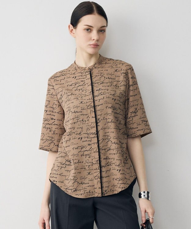 ICB 【30th ANNIVERSARY】5cityプリント バンドカラーブラウス バーントアンバー×ブラック