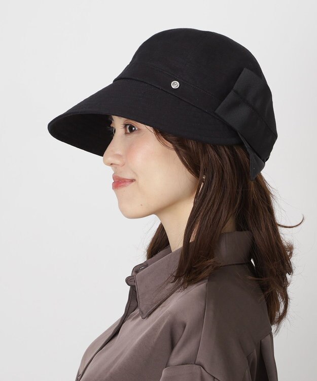 MOONBAT 【遮光100％/遮熱/UV】HIROKO KOSHINO(ヒロコ コシノ)遮光 リボンジョッキー 帽子 ゆったりMサイズ 手洗い可能/サイズ調整可能 ブラック