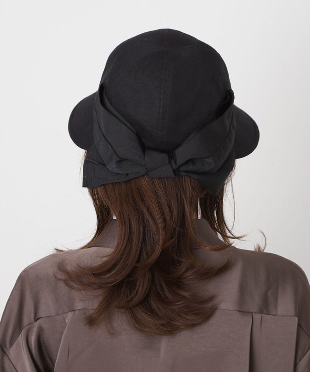MOONBAT 【遮光100％/遮熱/UV】HIROKO KOSHINO(ヒロコ コシノ)遮光 リボンジョッキー 帽子 ゆったりMサイズ 手洗い可能/サイズ調整可能 ブラック