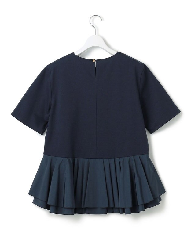 23区 L 【洗える】コットンポンチコンビジャージー ペプラム カットソー ネイビー系