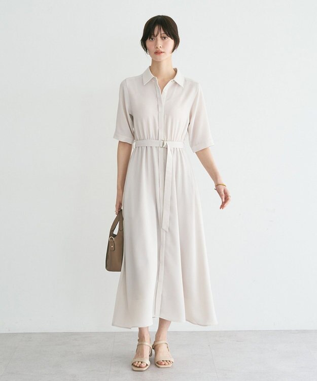 YECCA VECCA 【接触冷感】ベルト付きシャツワンピース Light Beige