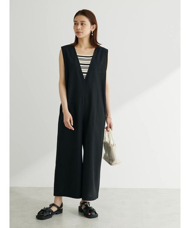 Green Parks 綿麻混サロペット Black