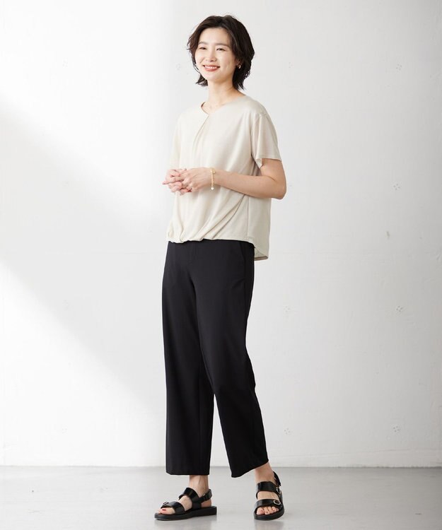 J.PRESS LADIES L 【洗える】 ハリプルライトジャージー パンツ ブラック系