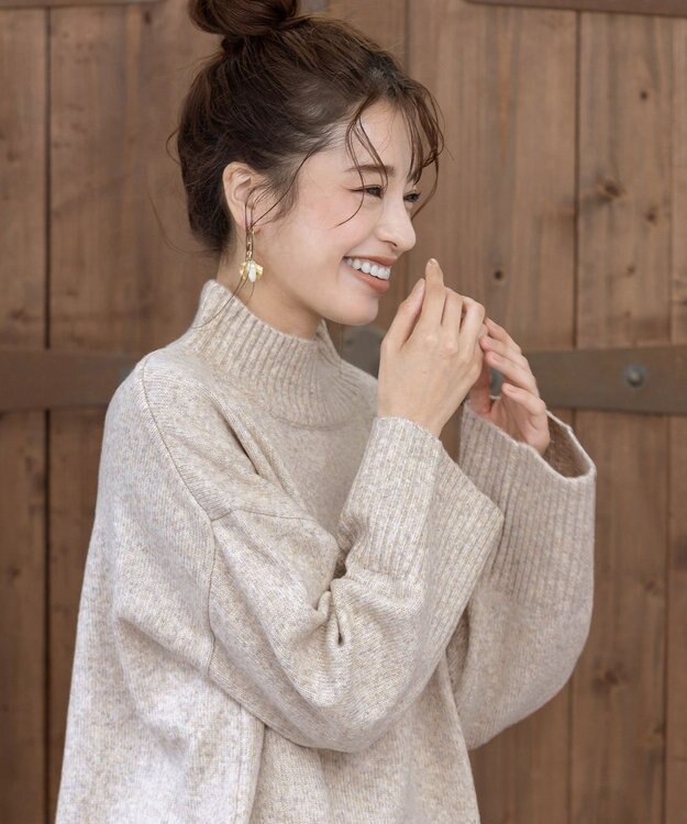 Tiaclasse L 【洗える】モックネックポインテルニットトップス ベージュ