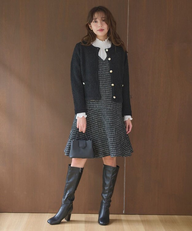 Feroux 【洗える】ブークレー ニットジャケット ブラック系