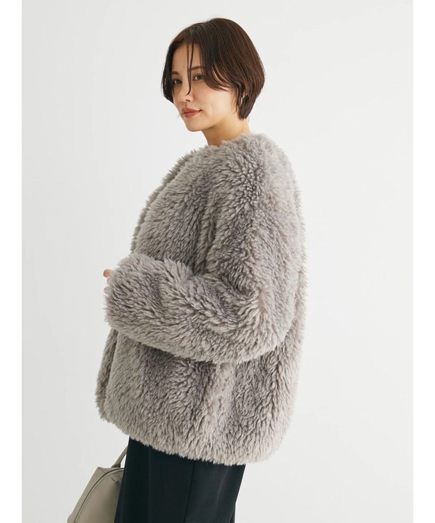 Green Parks ・ＥＬＥＮＣＡＲＥ　ＤＵＥ　シープファーノーカラーコート Gray Beige