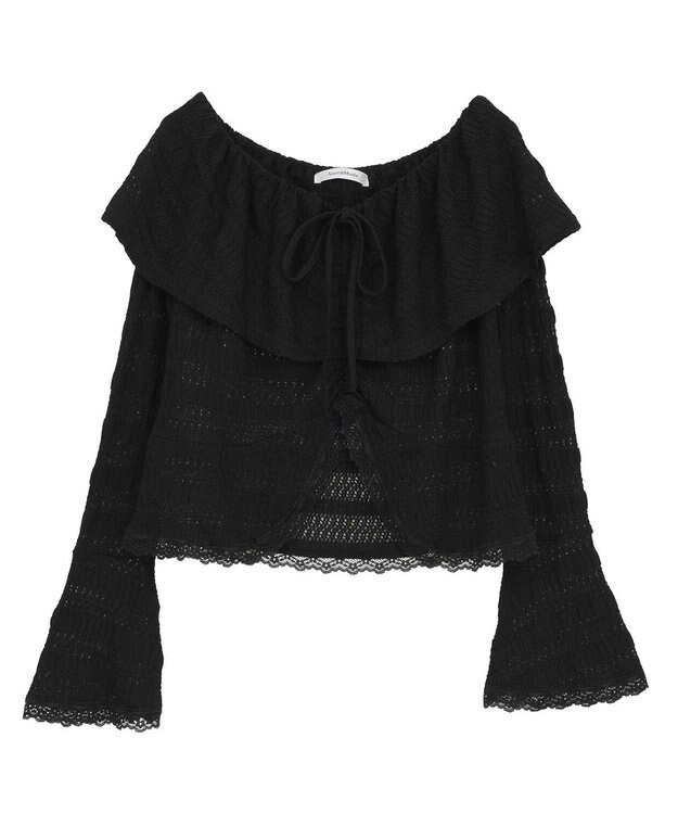 Green Parks シャーリングオフショルプルオーバー Black