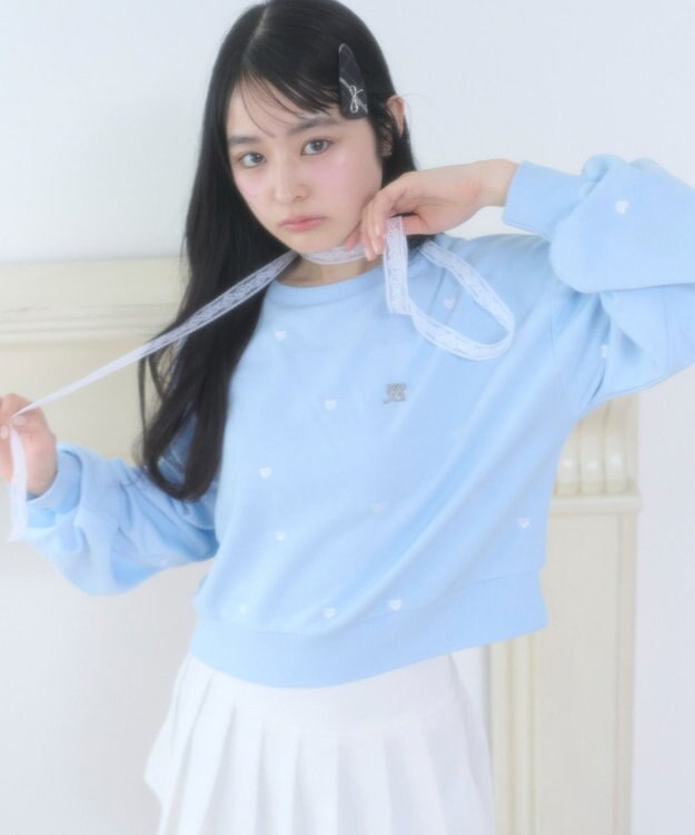 WEGO ハート総柄刺?スウェット サックス