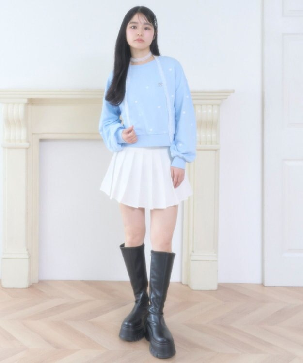 WEGO ハート総柄刺?スウェット サックス