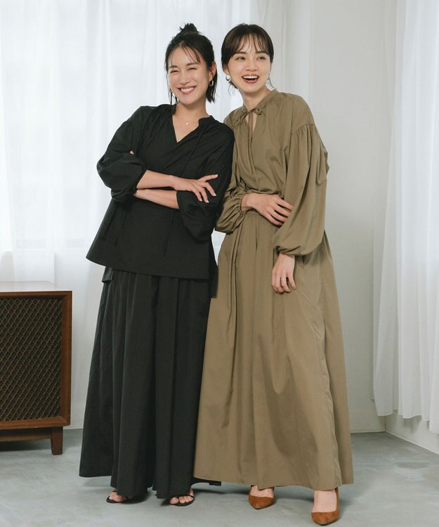 #Newans 【ANSWER for 男の子ママ】スリットネックパフスリーブブラウス ブラック系