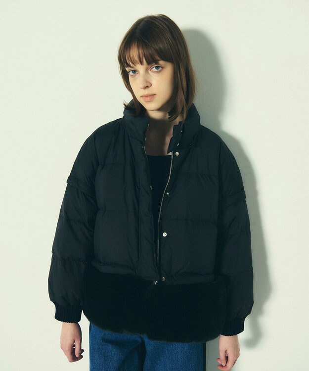 GRACE CONTINENTAL ヘムファーショートダウンジャケット ブラック