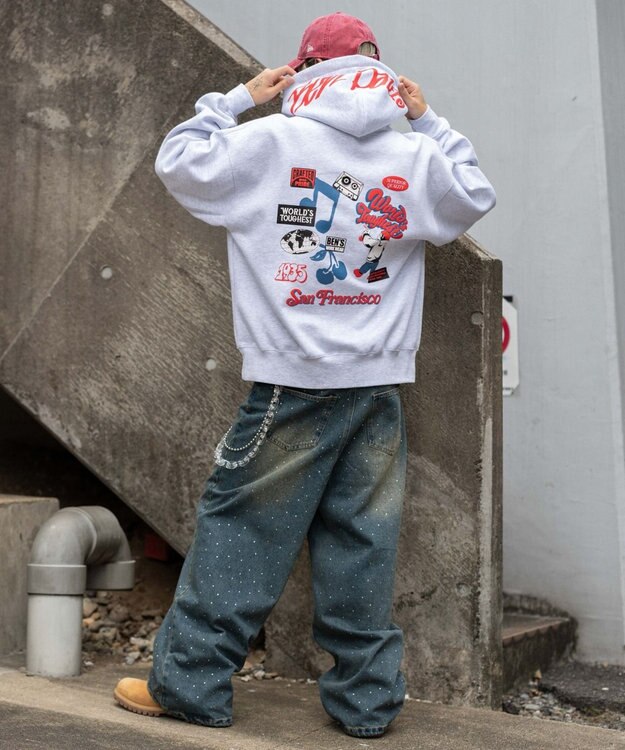 WEGO 【ユニセックス着用ITEM】別注BENDAVISグラフィックプルパーカー アッシュグレー