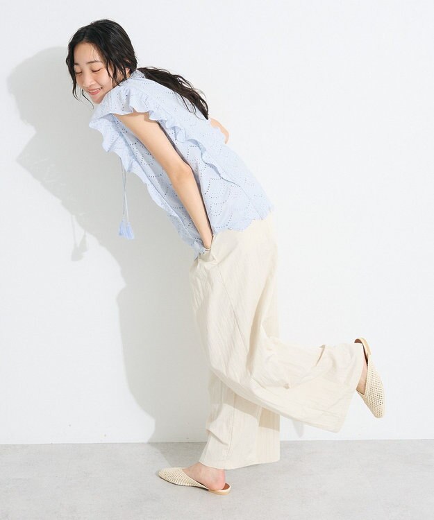 CRAFT STANDARD BOUTIQUE インド綿フリル使いシフリーブラウス Sax