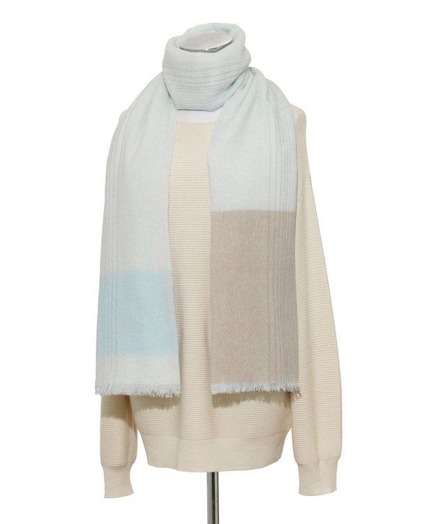 MOONBAT FURLA(フルラ）カシミヤ100％ オンブレー チェック ストール 手洗いOK ペールスカイ