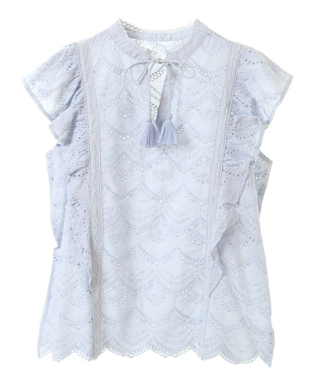 CRAFT STANDARD BOUTIQUE インド綿フリル使いシフリーブラウス Sax