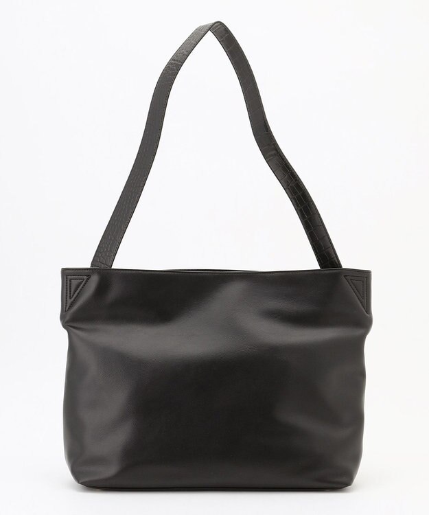 自由区 型押しクロコハンドルトート バック ブラック系