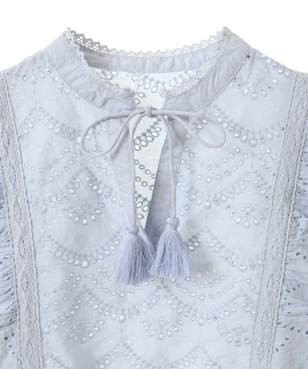 CRAFT STANDARD BOUTIQUE インド綿フリル使いシフリーブラウス Sax