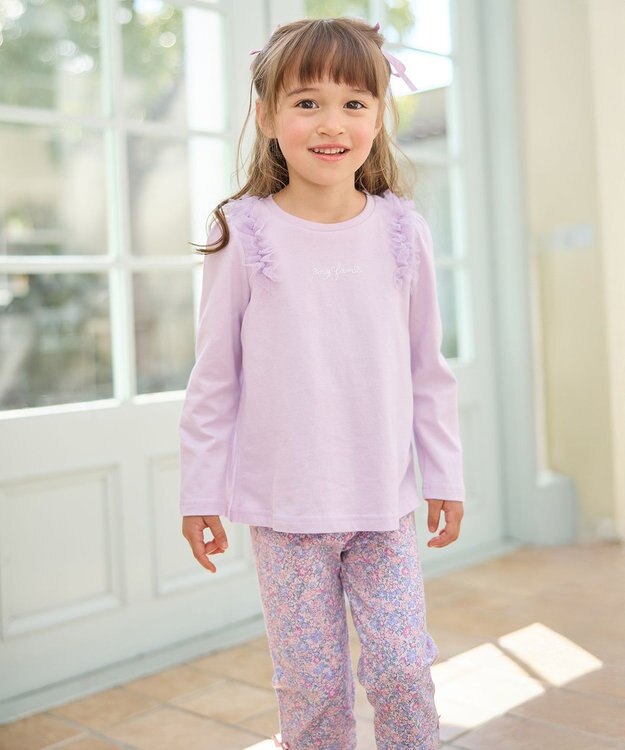 ANY KIDS チュールフリル 長袖Tシャツ ラベンダー