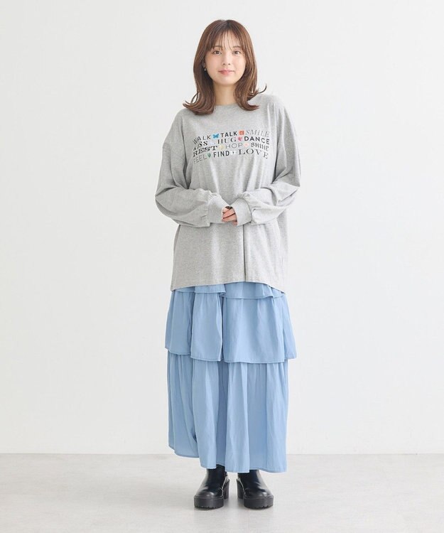 earth music&ecology いいことワードロゴＴシャツ Gray Mixture