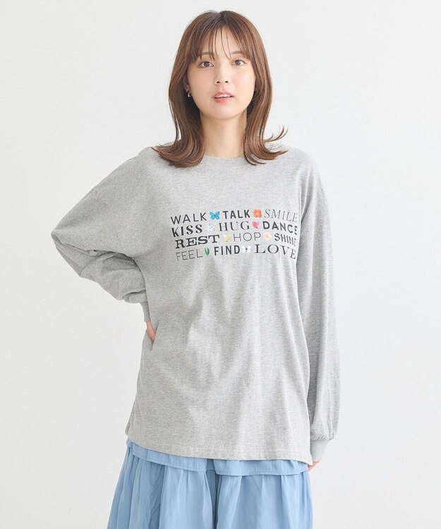 earth music&ecology いいことワードロゴＴシャツ Gray Mixture