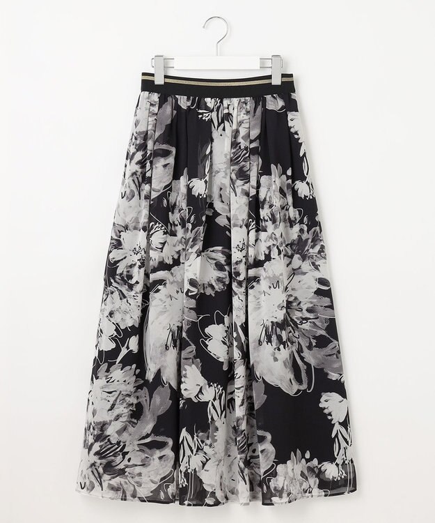 自由区 S 【ウエストゴム・洗える】ピオニーフローラルプリント  スカート モノトーン