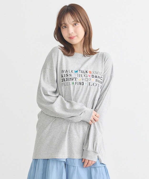 earth music&ecology いいことワードロゴＴシャツ Gray Mixture