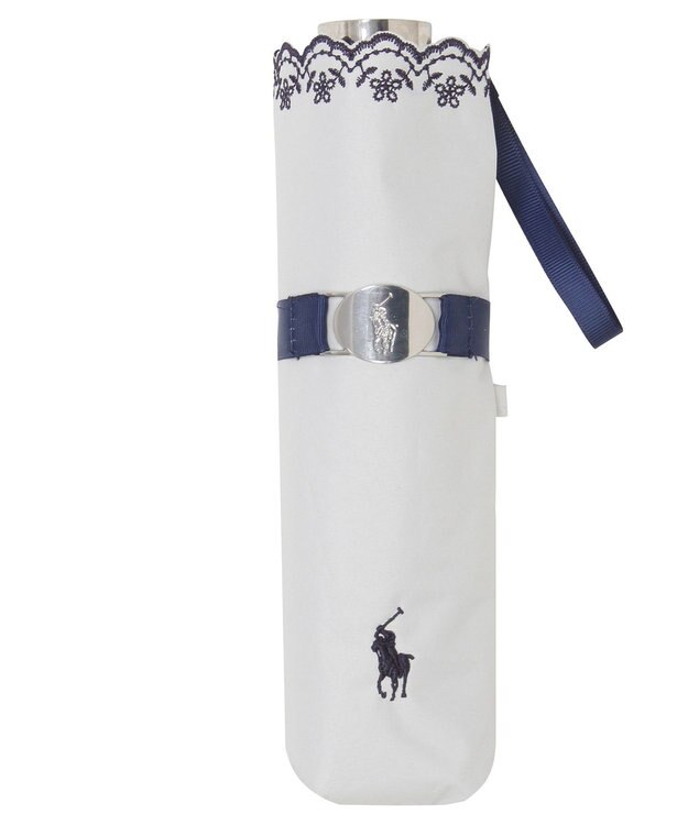 MOONBAT POLO RALPH LAUREN（ポロ ラルフローレン）晴雨兼用日傘 無地 刺繍 遮光率100% 遮熱 UV オフホワイト