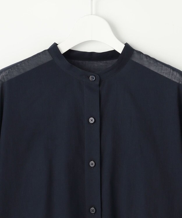 自由区 バンドカラーコットン ブラウス ネイビー