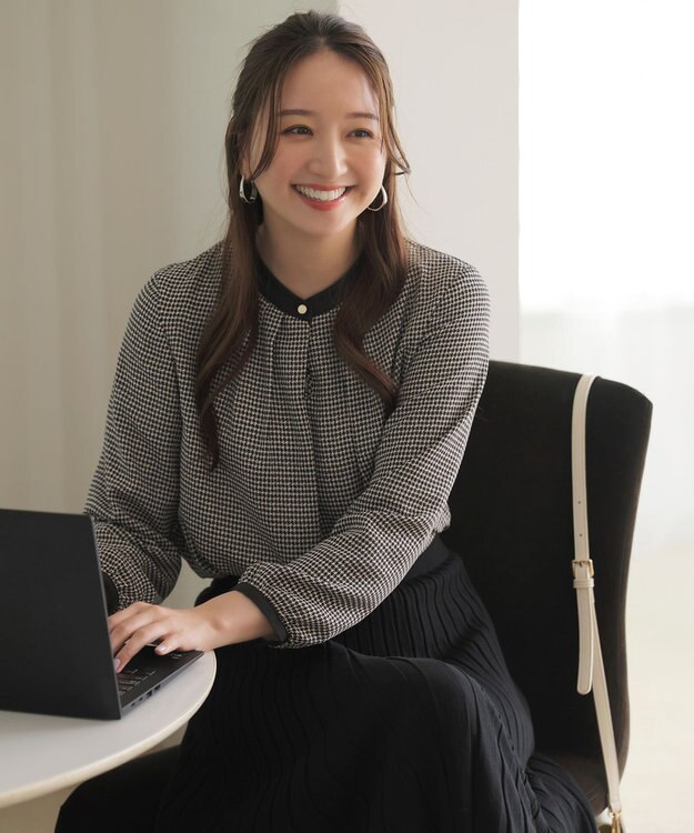 ANY SIS L 【裏起毛】エニポカ バンドカラー ブラウス 千鳥