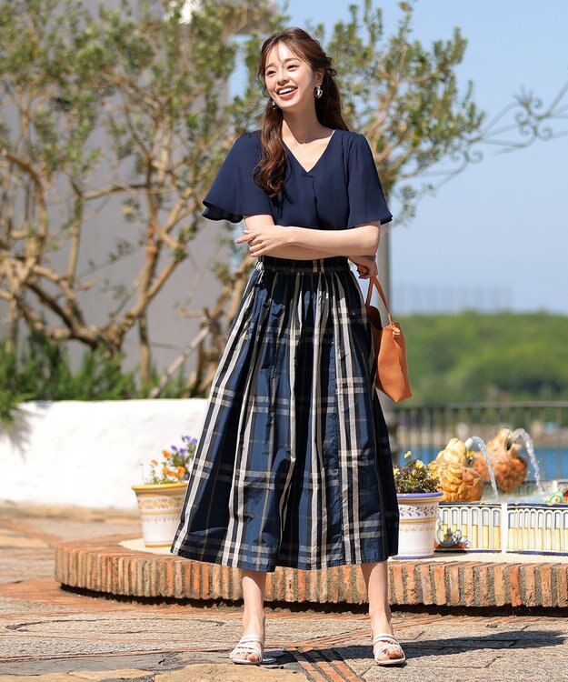 Tiaclasse 【洗える】メモリータフタチェックスカート ネイビー