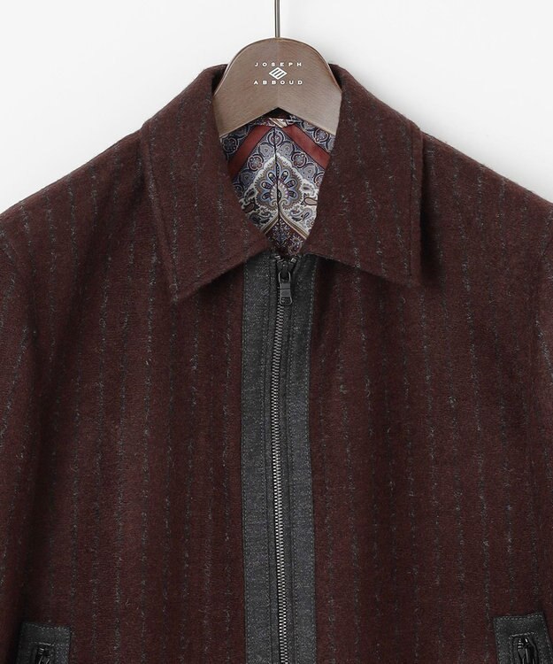 JOSEPH ABBOUD 【イタリア素材/軽量/ストレッチ】ワイドチョークストライプ  ブルゾン ダークブラウン系2