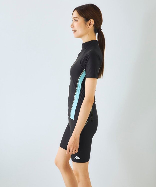 OP／FILA 【Kappa】フルジップ半袖セパレート水着 ブラック×ミント