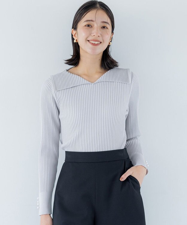 組曲 Elenaリブニット プルオーバー ライトグレー系