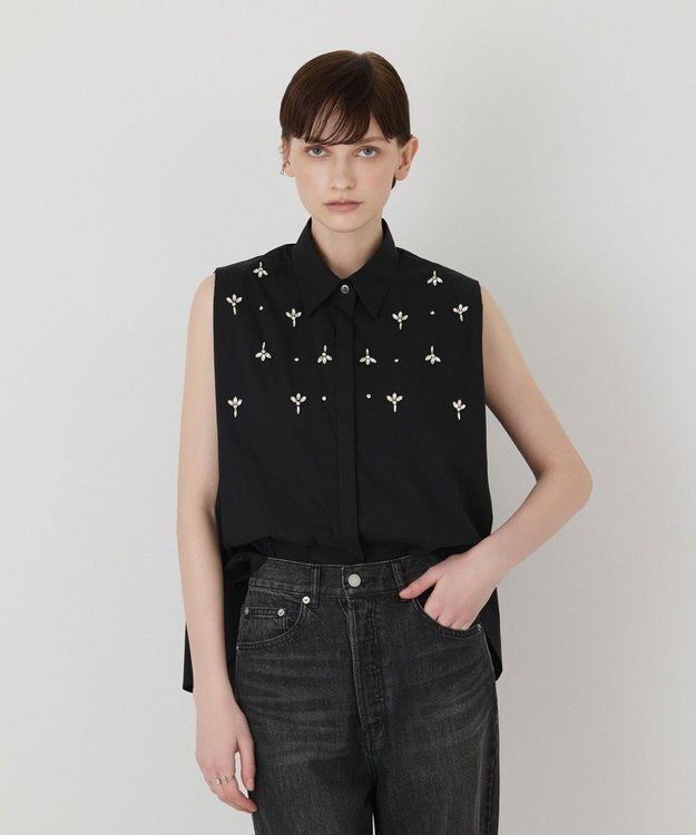 GRACE CONTINENTAL ビジューノースリーブシャツ ブラック