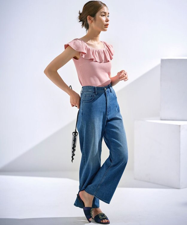 組曲 L 【組曲×setsuko sagittaire】カップ付きフリルTシャツ ピンク系