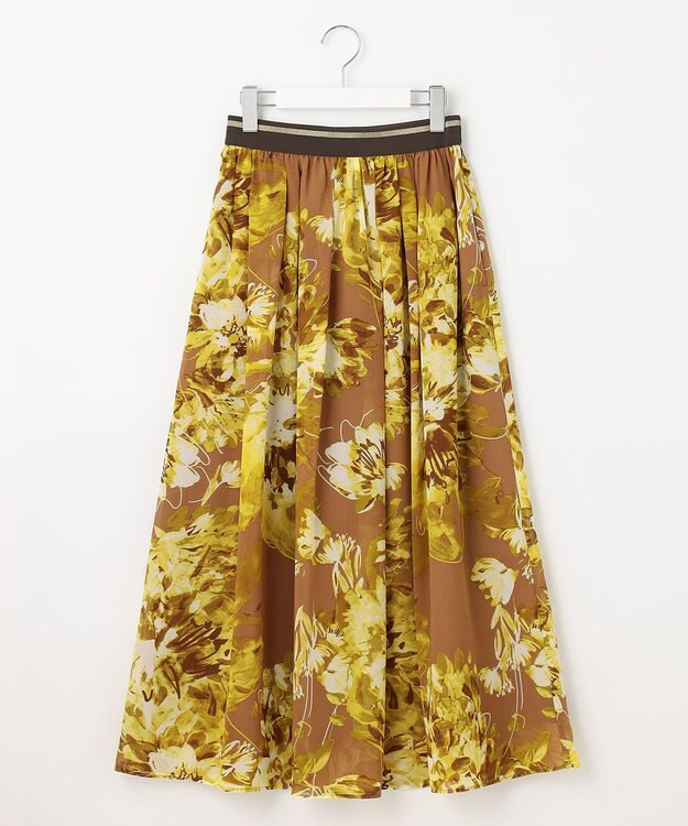 自由区 S 【ウエストゴム・洗える】ピオニーフローラルプリント  スカート イエローベース