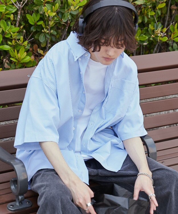 WEGO 【ユニセックス着用ITEM/シワになりにくい】イージーケアオックスフォードシャツ（S） ブルーストライプ