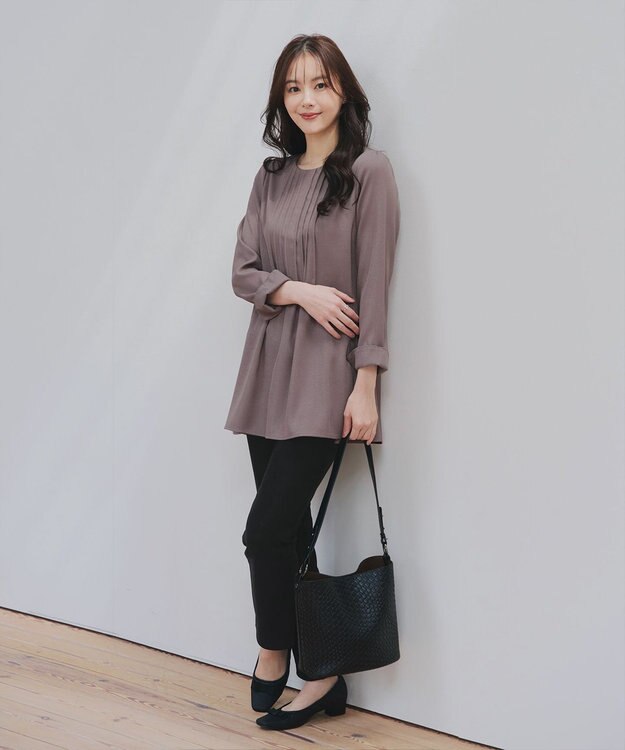 Tiaclasse 【洗える】ピンタックチュニックブラウス モカ