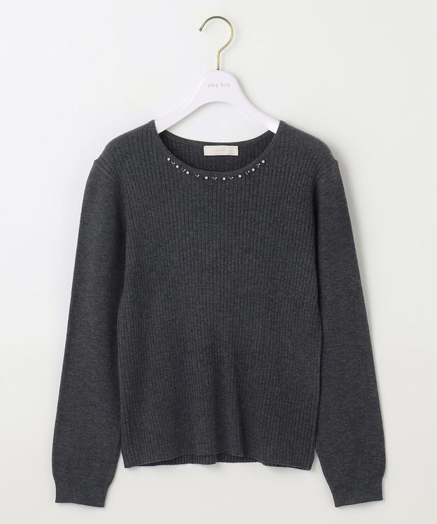ANY SIS 【洗える】プチジュエル ニット チャコール