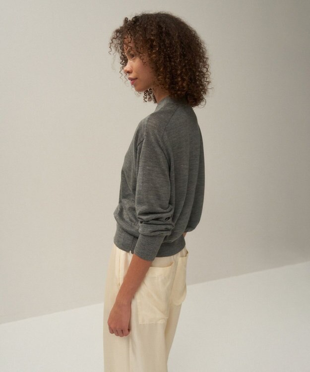 ATON RAMIE WOOL | Vネックニットカーディガン TOP GRAY