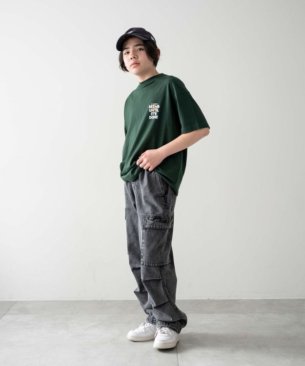 WEGO 【KIDS/150cm/160cm/ウエストゴム】デニムイージーカーゴパンツ（JUNIOR） デニムブラックソノタ