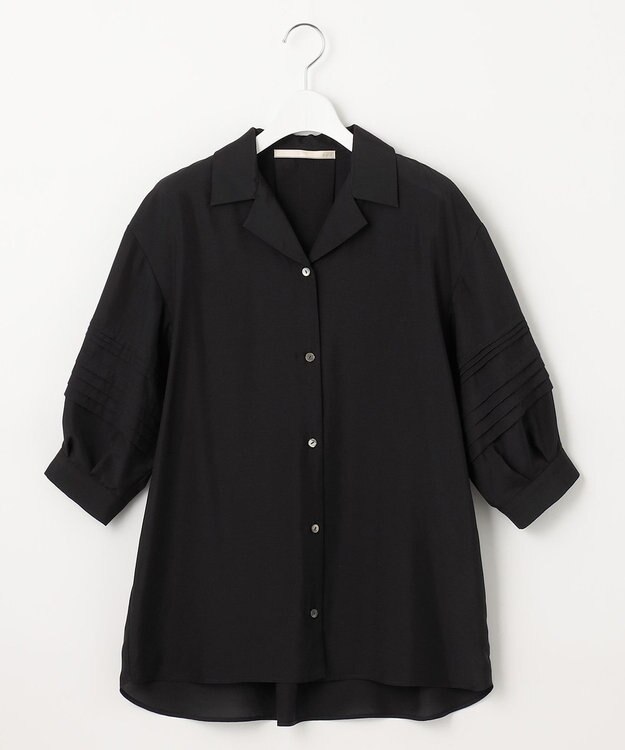 自由区 L 【洗える】ピンタックスリーブ ブラウス ブラック系